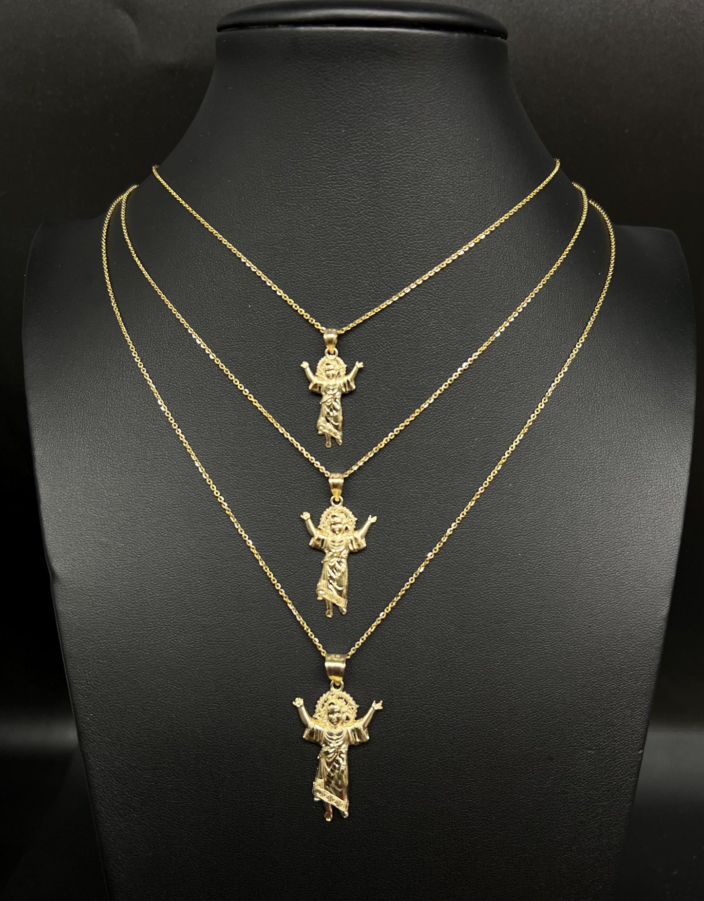 10k Real Solid Gold Divino Nino Pendant Necklace, 1.2mm Cable Chain, Unisex Baby Jesus Charm, Religious Gold Gift Jewelry,