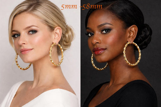 10k Real Yellow Gold Twisted Hoop Earrings 3mm, 4mm, 5mm  Thickness, 25mm - 58mm Real Gold Twisted Hoop Earrings, 10k Twisted Hoop Earring