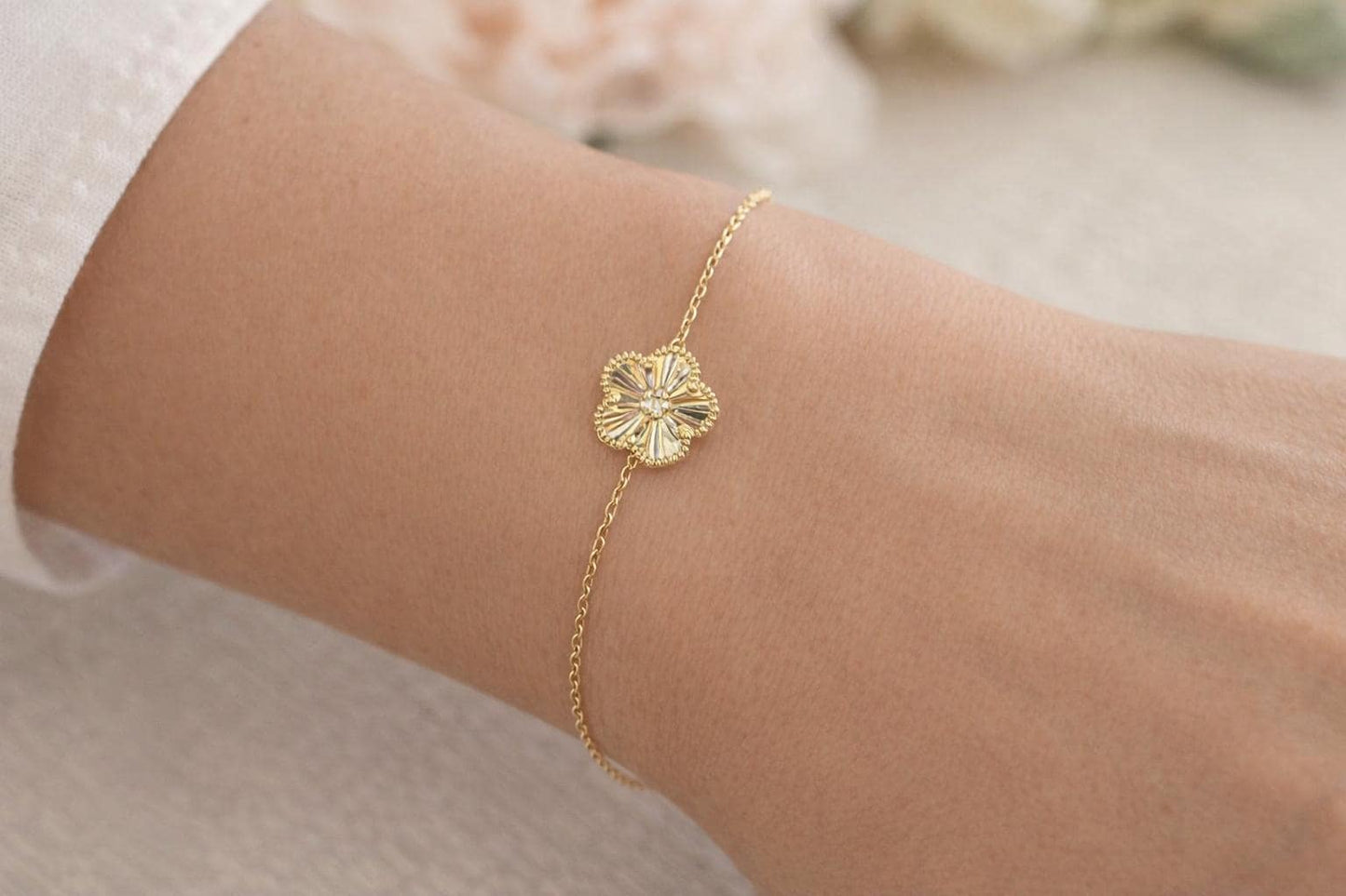 10k Solid Gold Flower Necklace, 10K Real Gold Flower Bracelet, 10K Solid Gold Flower Chain, Great Gift, 10k Gold Dainty Women Necklace