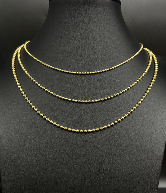 SOLID 10K Real Yellow Gold Bead Ball Chain Necklace ,2mm ,2.5mm, 3mm Ball Chain Necklace , Real 10k Gold Beaded Chain , Women, Men