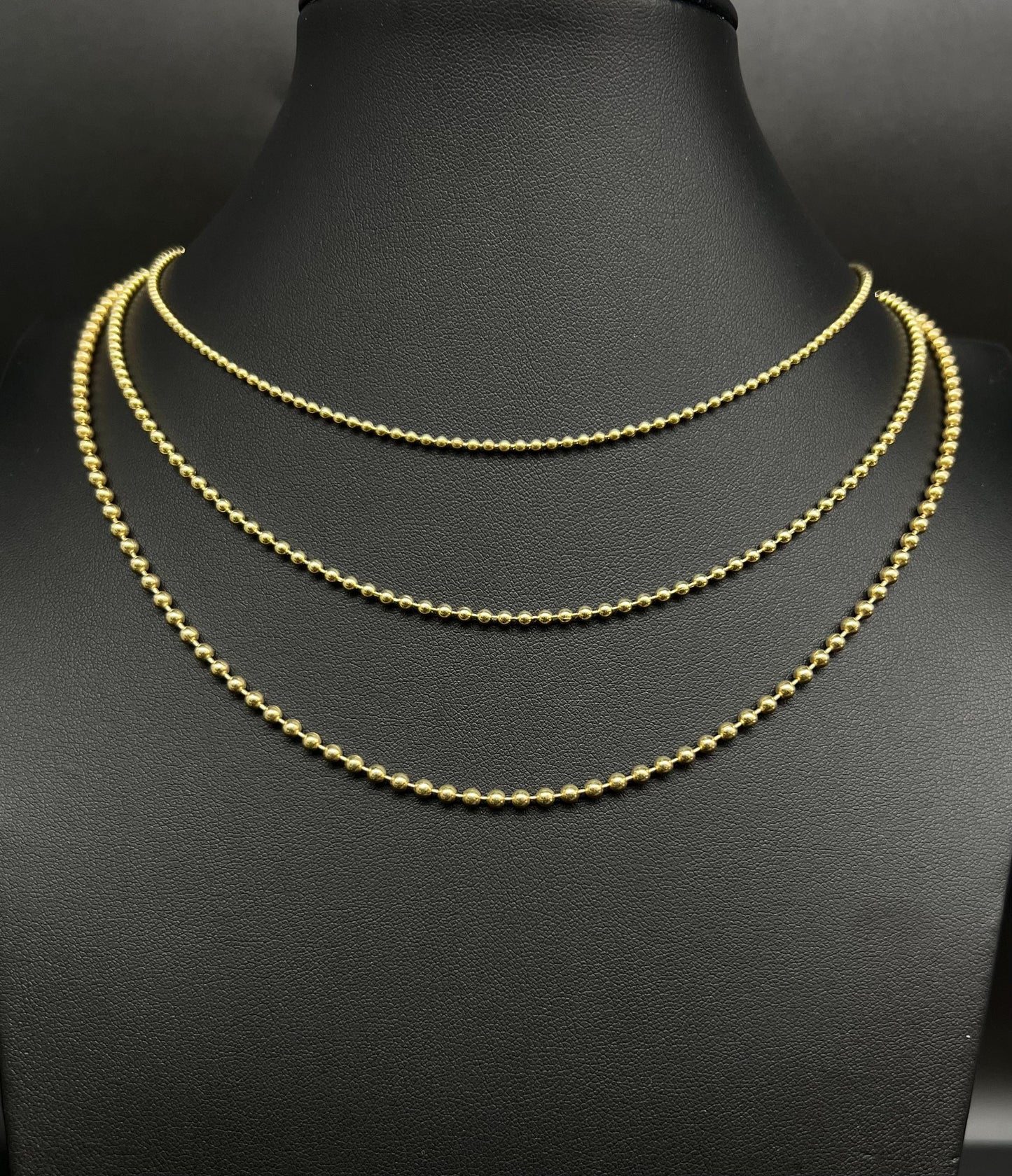 SOLID 10K Real Yellow Gold Bead Ball Chain Necklace ,2mm ,2.5mm, 3mm Ball Chain Necklace , Real 10k Gold Beaded Chain , Women, Men