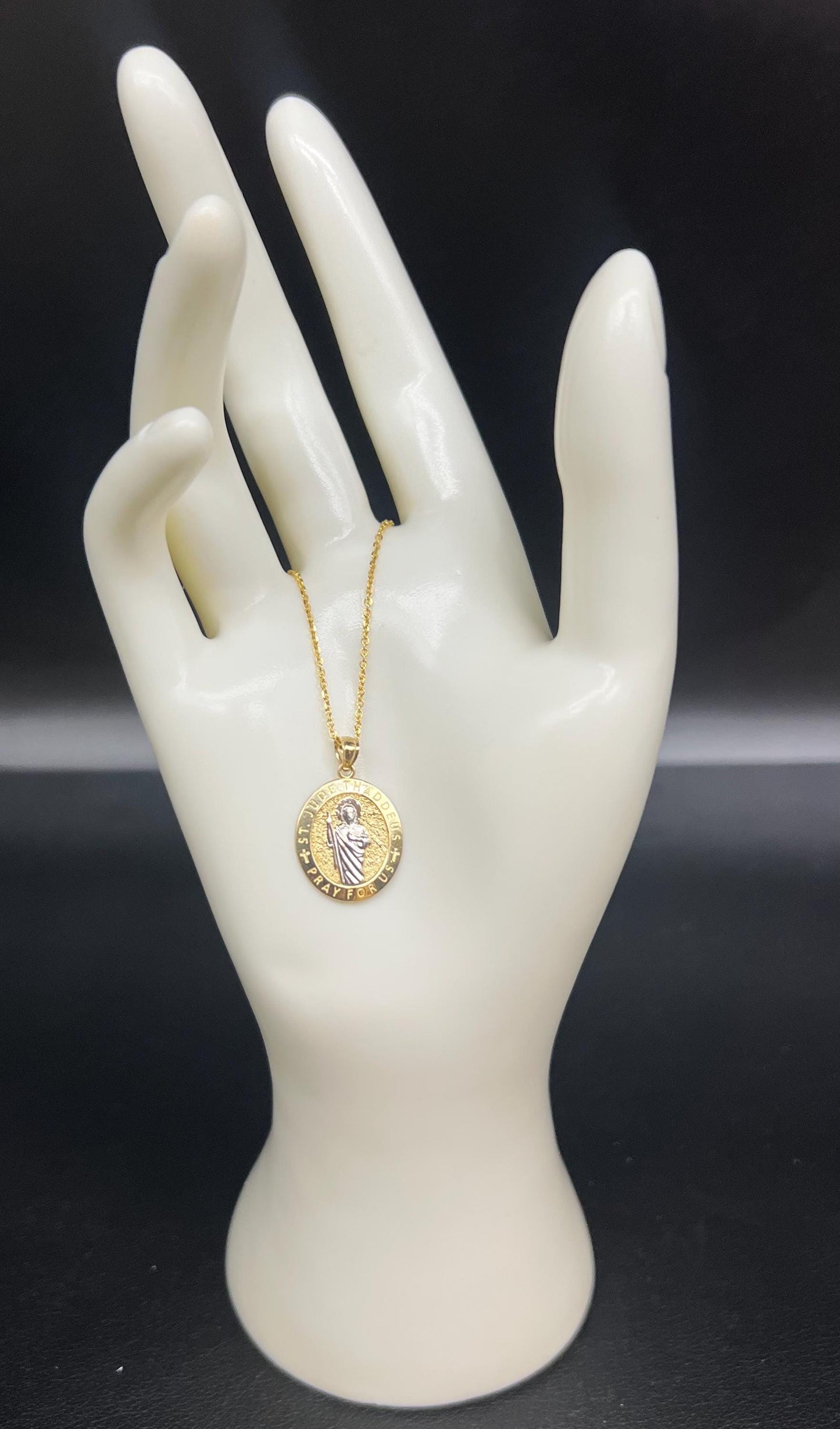 10k Solid Gold St. Jude Thaddeus Pendant Necklace, 1.2mm Cable Chain, Unisex Saint Jude Thaddeus Charm, Religious Gold Gift Jewelry