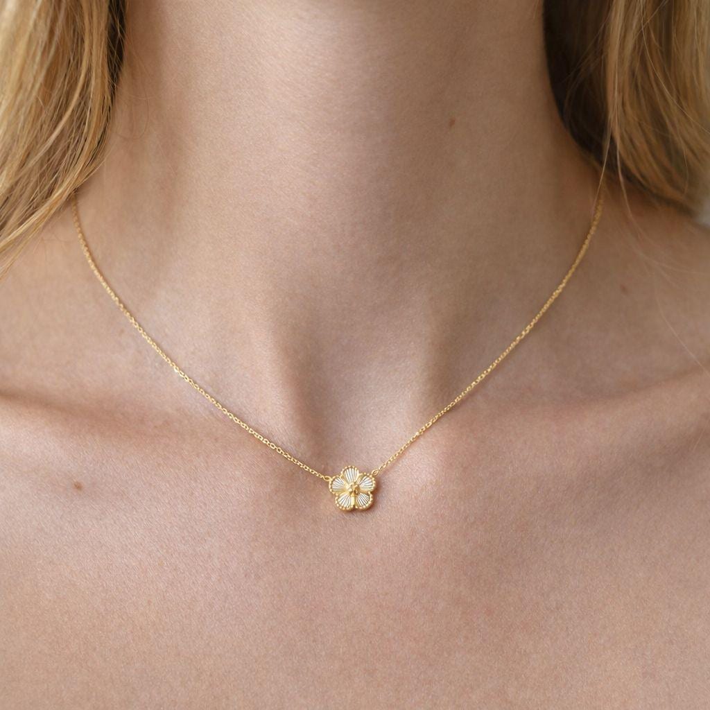 10k Solid Gold Flower Necklace, 10K Real Gold Flower Bracelet, 10K Solid Gold Flower Chain, Great Gift, 10k Gold Dainty Women Necklace