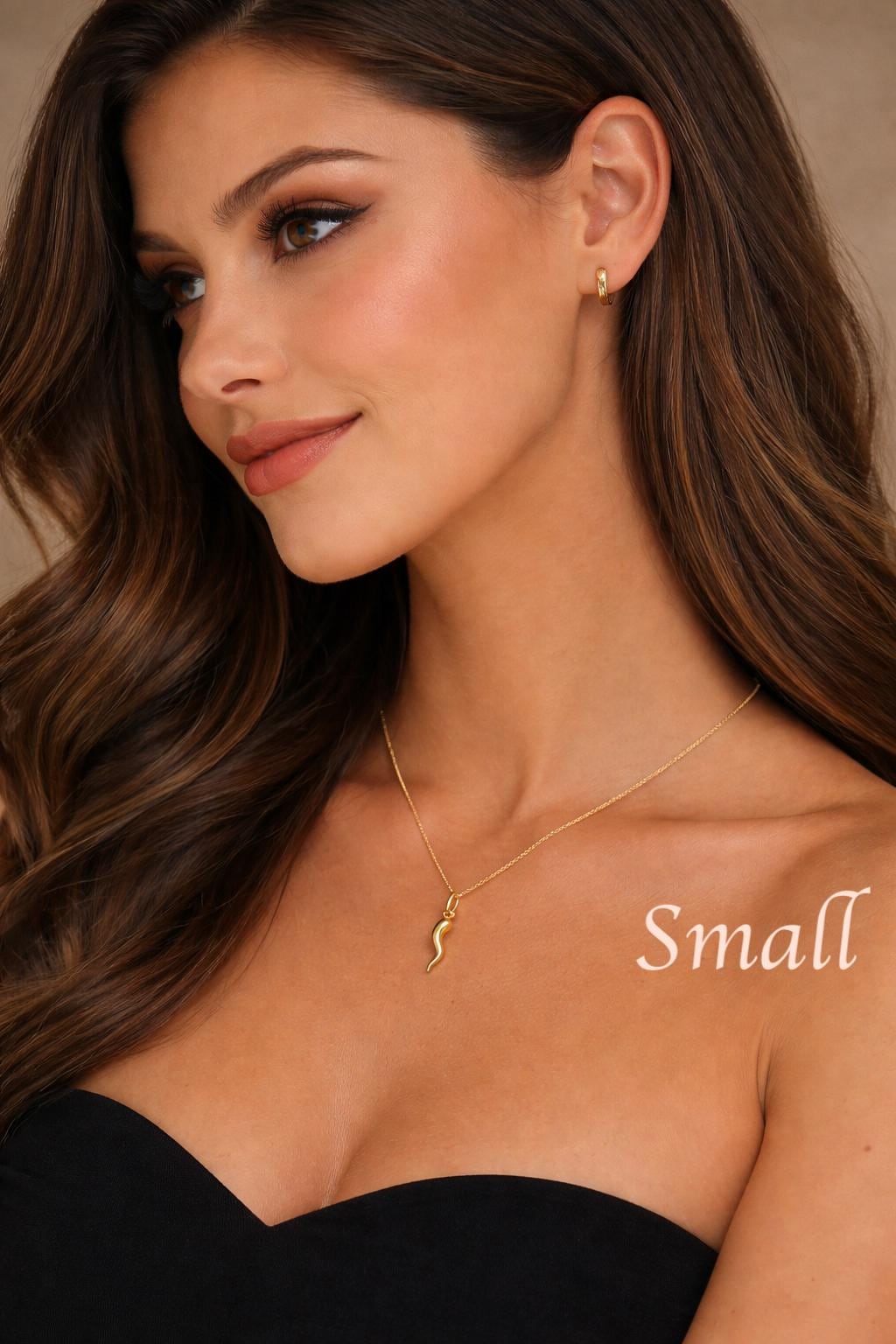 14k Real Gold Italian Horn Pendant Necklace, with 14k Solid Gold 1mm Cable  Chain, Horn Pendant, Real Gold Italian Horn Pendant