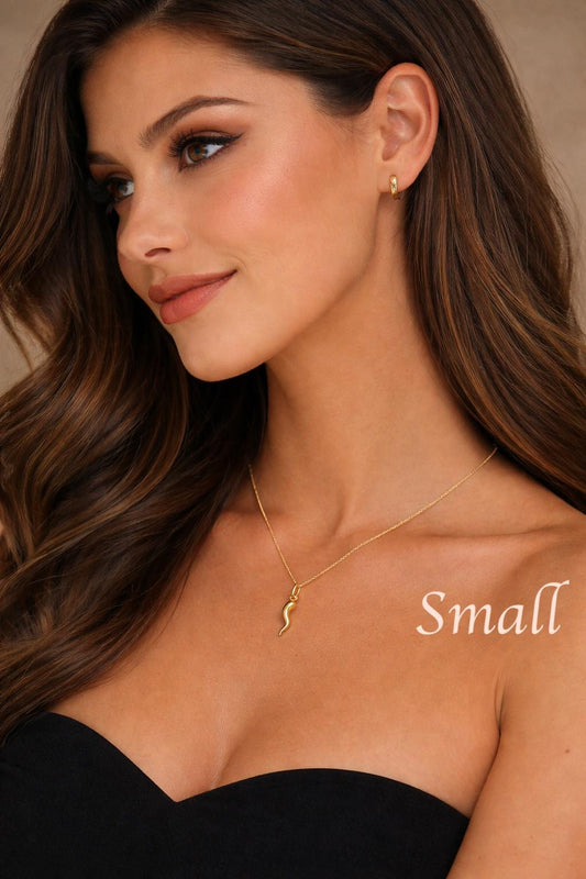 14k Real Gold Italian Horn Pendant Necklace, with 14k Solid Gold 1mm Cable  Chain, Horn Pendant, Real Gold Italian Horn Pendant