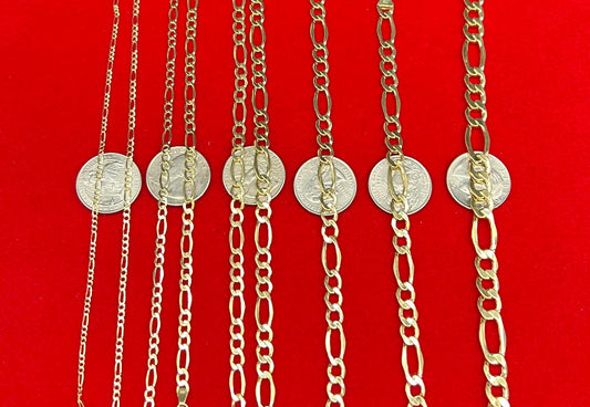 10K Yellow Gold Figaro Chain Bracelet 2mm–9mm, Real 10K Gold Bracelet, Unisex Men Women Gold Jewelry, Figaro Bracelet