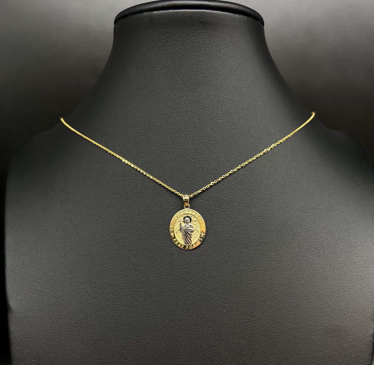10k Solid Gold St. Jude Thaddeus Pendant Necklace, 1.2mm Cable Chain, Unisex Saint Jude Thaddeus Charm, Religious Gold Gift Jewelry