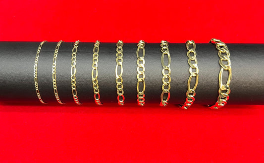 10K Yellow Gold Figaro Chain Bracelet 2mm–9mm, Real 10K Gold Bracelet, Unisex Men Women Gold Jewelry, Figaro Bracelet