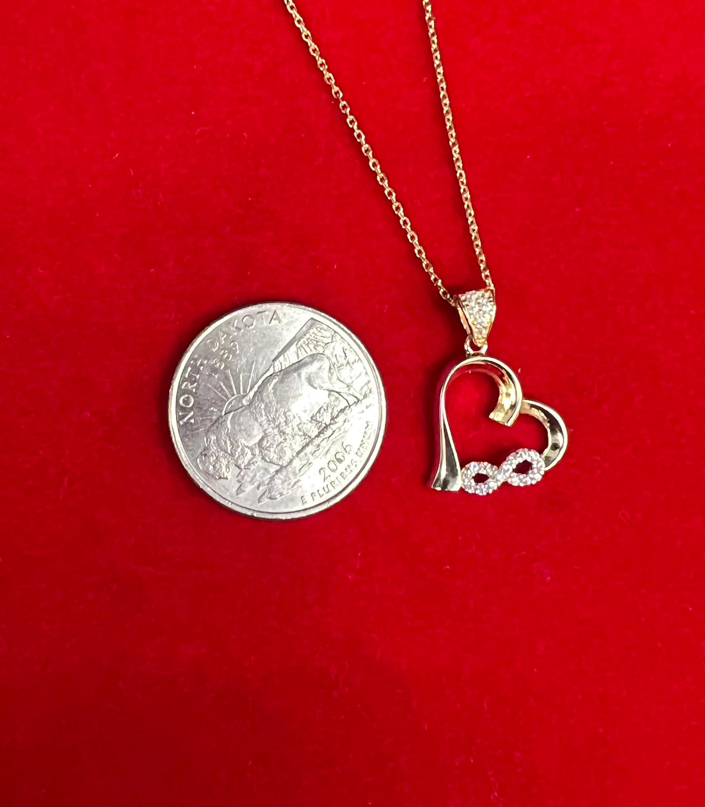 14K Solid Gold Infinity Heart Necklace, 14K SOLID Gold Infinity Heart Charm, 14k 1.3mm Cable  Chain Necklace, Dainty Gold Necklace for Women