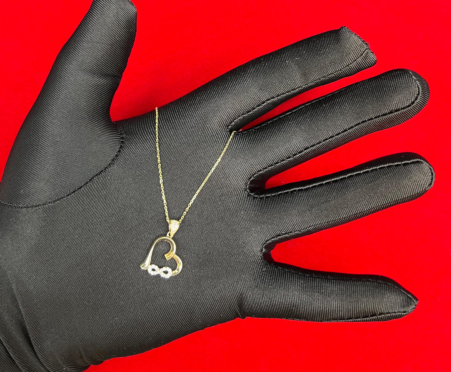 14K Solid Gold Infinity Heart Necklace, 14K SOLID Gold Infinity Heart Charm, 14k 1.3mm Cable  Chain Necklace, Dainty Gold Necklace for Women