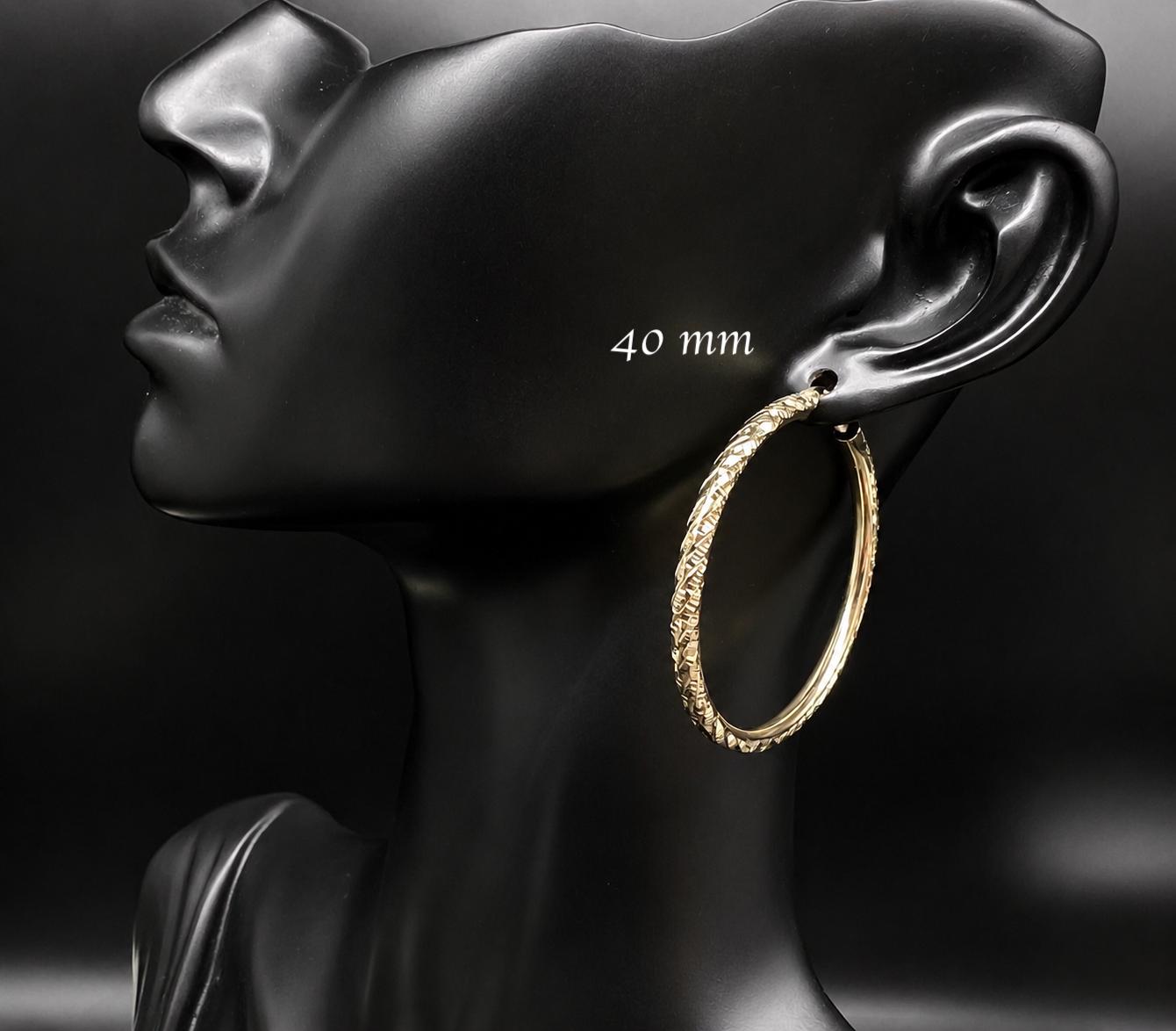 10K Real Gold Diamond Cut Hoop Earrings, 3mm Yellow Gold Hoops, Shiny Gold Earrings for Women, Mothers Day Gift, Amazing Gift