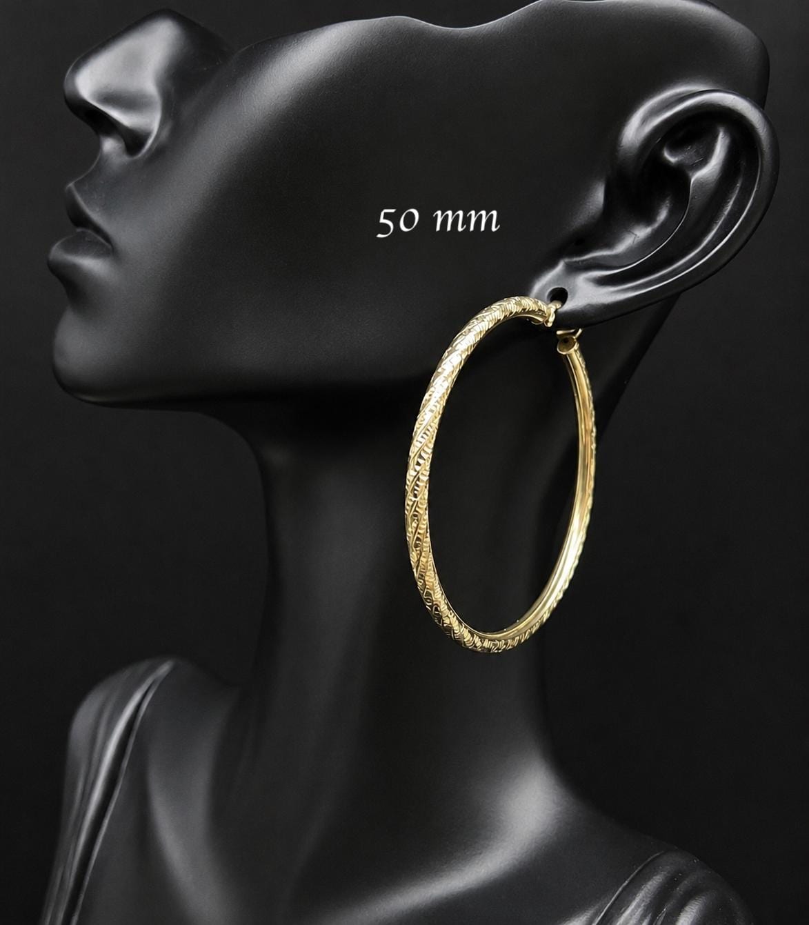 10K Real Gold Diamond Cut Hoop Earrings, 3mm Yellow Gold Hoops, Shiny Gold Earrings for Women, Mothers Day Gift, Amazing Gift