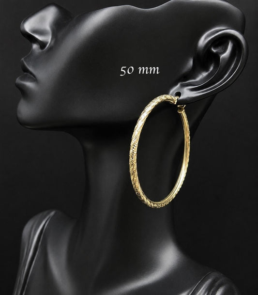 10K Real Gold Diamond Cut Hoop Earrings, 3mm Yellow Gold Hoops, Shiny Gold Earrings for Women, Mothers Day Gift, Amazing Gift