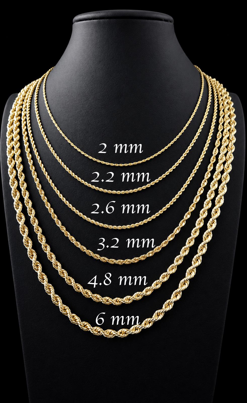 10K Gold Rope Chain Gold Rope Chain Necklace 2mm 2.2mm 2.6mm 3.2mm 4.8mm 6mm 18-26 inches, 10K Gold Rope Chain, 10K Gold Chain,  Men Women