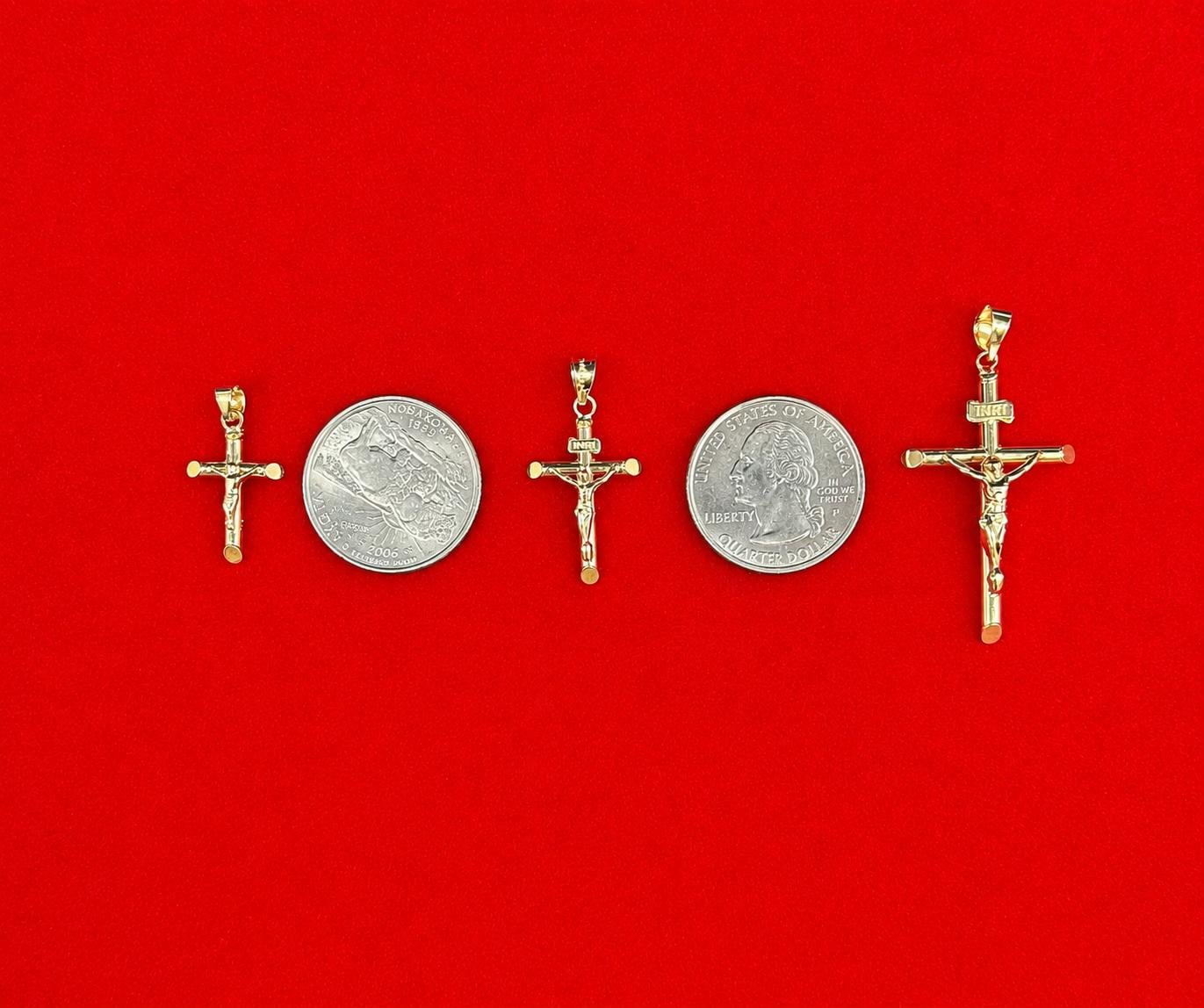 10k Real Solid Gold Jesus Crucifix Pendants Necklace, with 1.7mm Solid Rope Chain Necklace , Cross, Gold Inri Cross, Gift