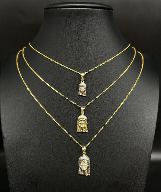 10k Real Solid Gold Jesus Head Pendant Necklace, 1.2mm Cable Chain, Unisex Jesus Head Charm, Religious Gold Gift Jewelry