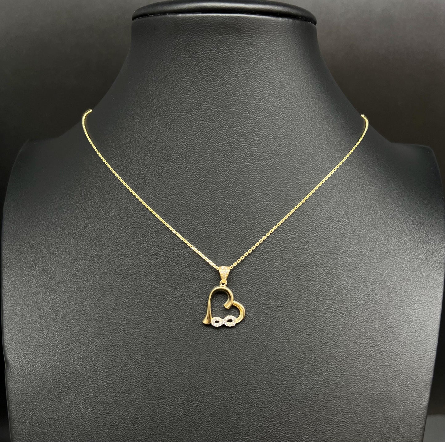 14K Solid Gold Infinity Heart Necklace, 14K SOLID Gold Infinity Heart Charm, 14k 1.3mm Cable  Chain Necklace, Dainty Gold Necklace for Women