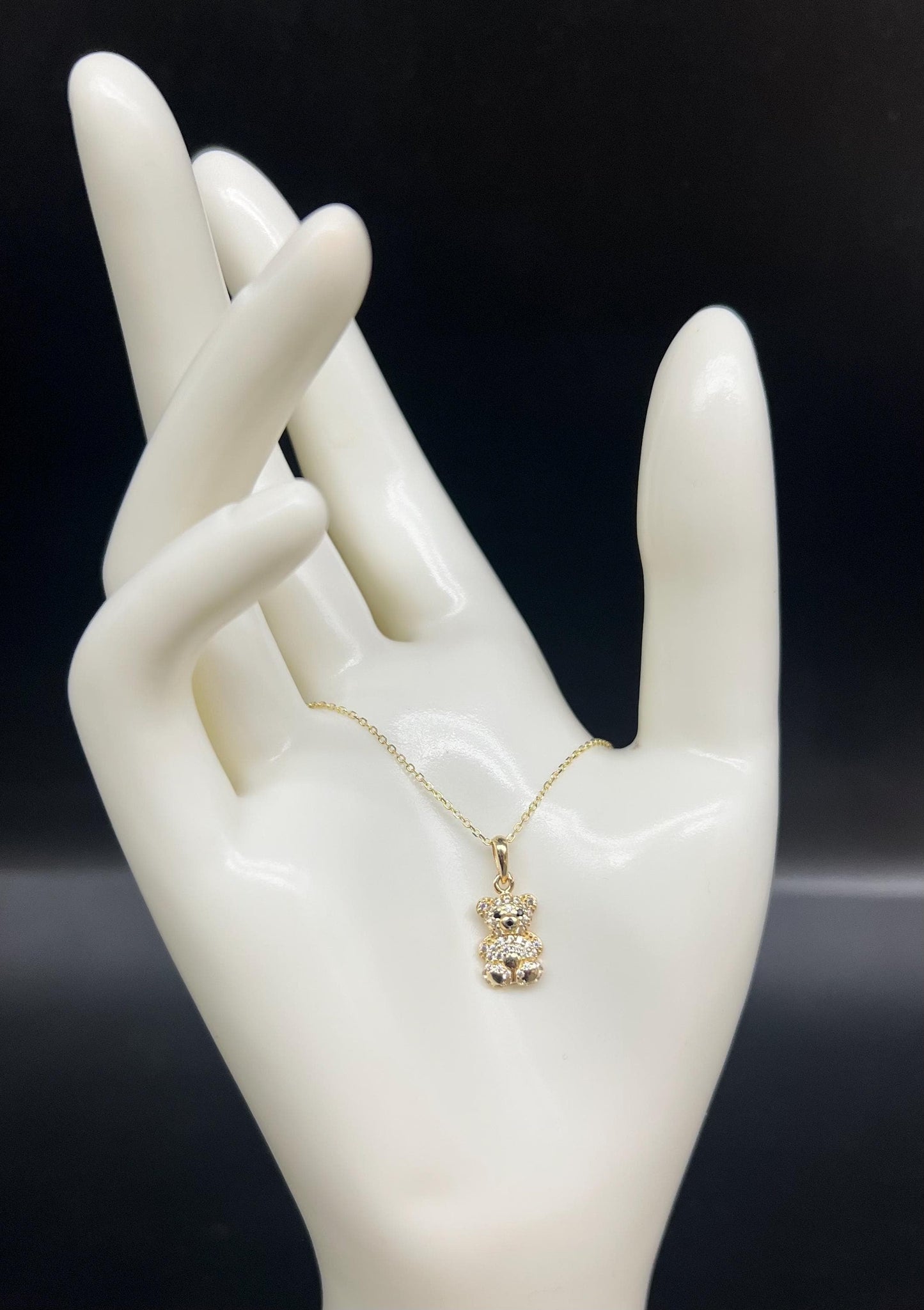 14k Real Gold Pendants Necklace,14K Real SOLID Gold Teddy Bear, 14k Real Gold 1 mm Cable  Chain Necklace,14k Gold Baby Teddy Bear