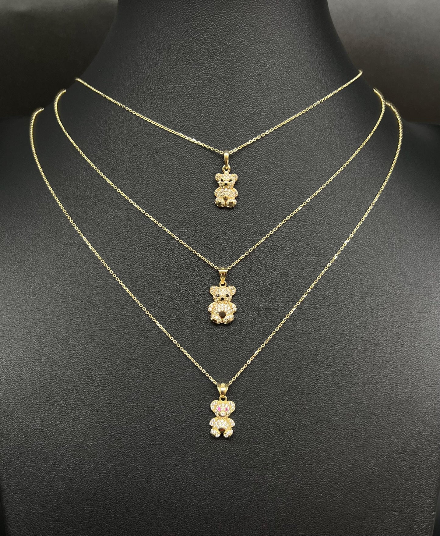 14k Real Gold Pendants Necklace,14K Real SOLID Gold Teddy Bear, 14k Real Gold 1 mm Cable  Chain Necklace,14k Gold Baby Teddy Bear