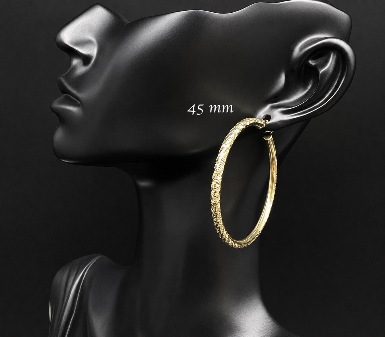 10K Real Gold Diamond Cut Hoop Earrings, 3mm Yellow Gold Hoops, Shiny Gold Earrings for Women, Mothers Day Gift, Amazing Gift