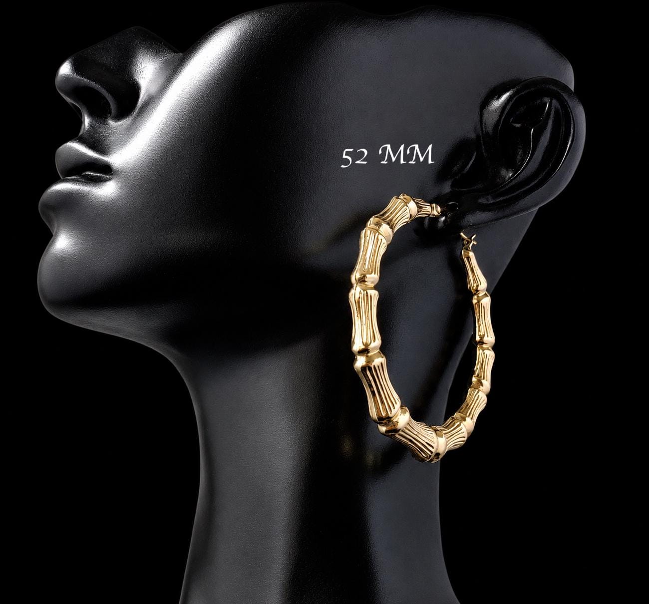 14k Real Solid Yellow Gold Round Bamboo Hoop Earrings, High Quality Real Gold Bamboo Earrings, 22mm - 78mm Gold Hoop Earrings,Women Earrings