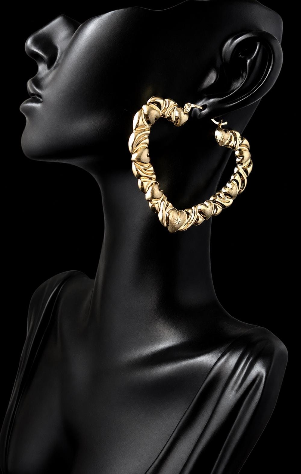 10k Real Solid Yellow Gold Textured Heart Hoop Earrings,High Quality Heart Shape,33mm-76mm Gold Hoop Earrings,Women Earrings