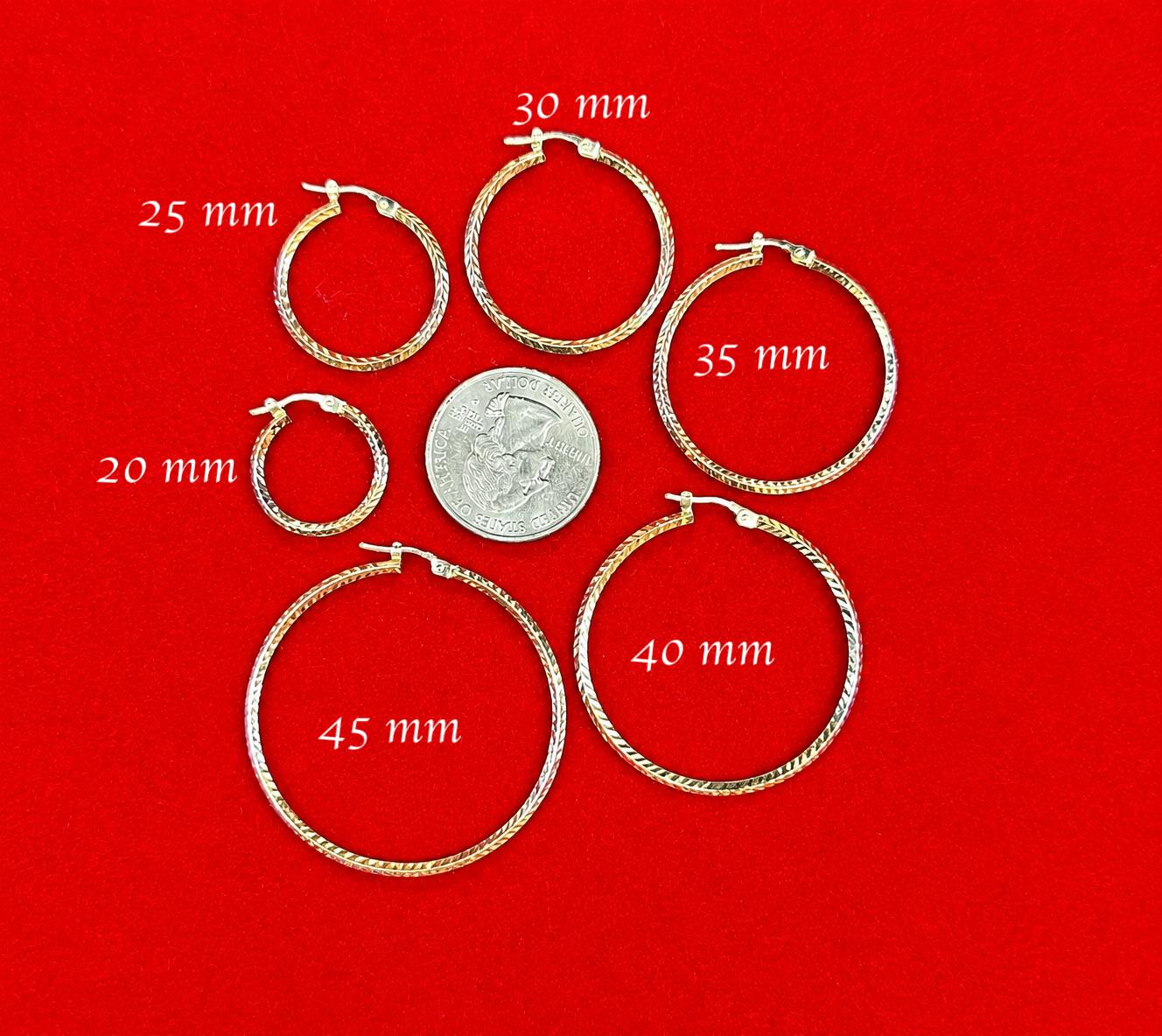 14K Solid Gold Tricolor Hoop Earrings, Diamond Cut Gold Hoops 20mm-45mm, Real Tricolor Gold Earrings for Women, 14k Tricolor Gold
