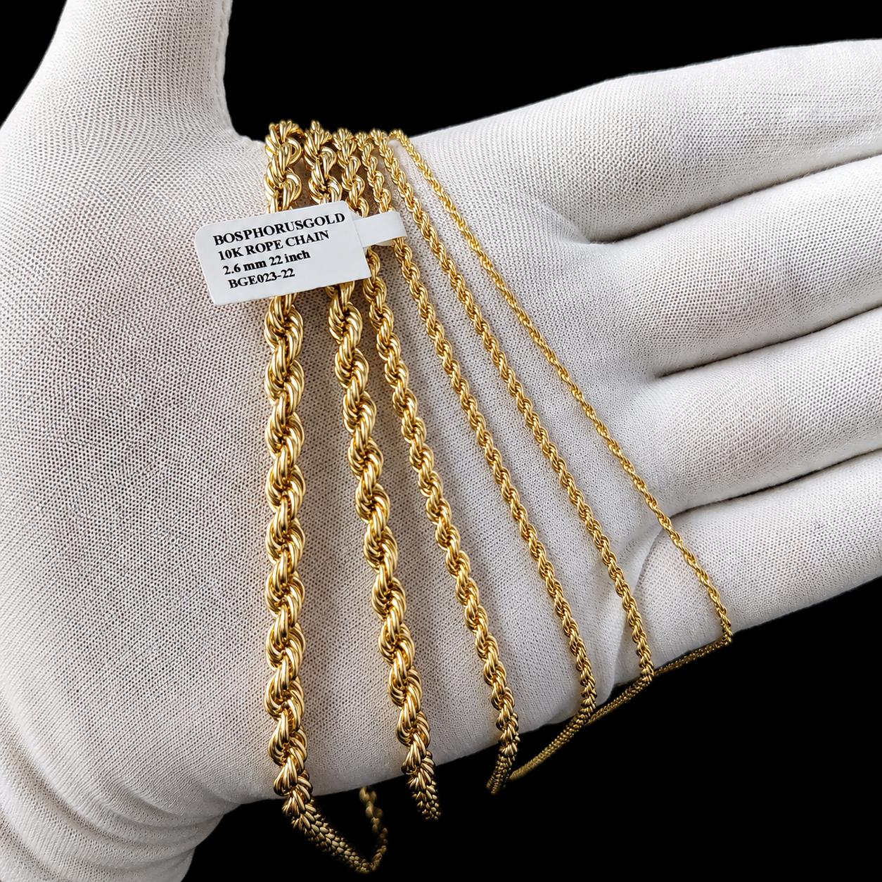 10K Gold Rope Chain Gold Rope Chain Necklace 2mm 2.2mm 2.6mm 3.2mm 4.8mm 6mm 18-26 inches, 10K Gold Rope Chain, 10K Gold Chain,  Men Women