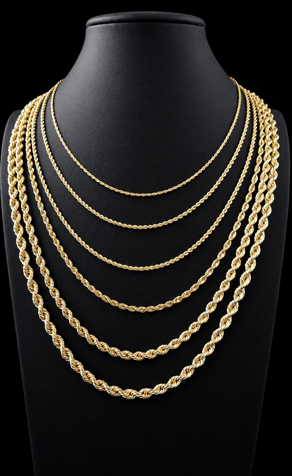 10K Gold Rope Chain Gold Rope Chain Necklace 2mm 2.2mm 2.6mm 3.2mm 4.8mm 6mm 18-26 inches, 10K Gold Rope Chain, 10K Gold Chain,  Men Women