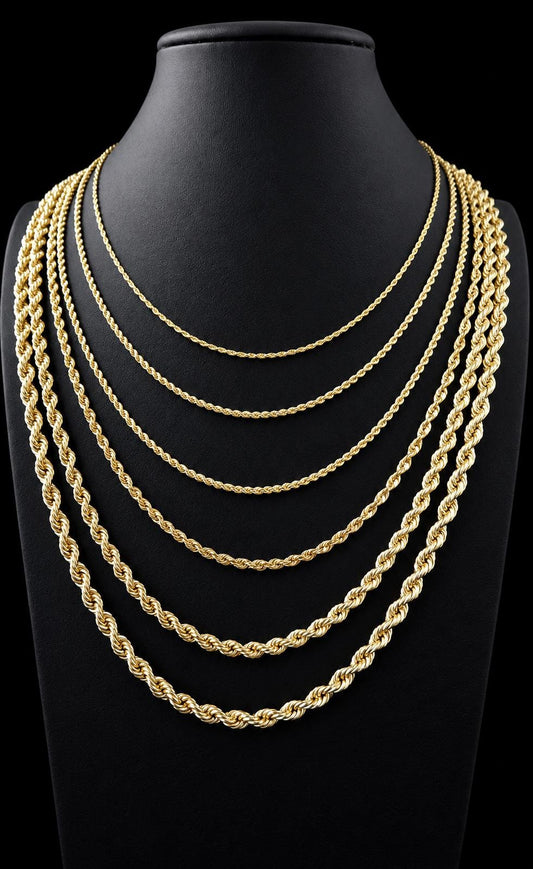 10K Gold Rope Chain Gold Rope Chain Necklace 2mm 2.2mm 2.6mm 3.2mm 4.8mm 6mm 18-26 inches, 10K Gold Rope Chain, 10K Gold Chain,  Men Women