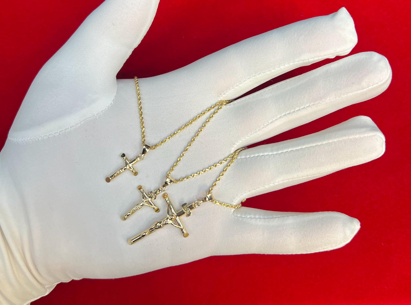 10k Real Solid Gold Jesus Crucifix Pendants Necklace, with 1.7mm Solid Rope Chain Necklace , Cross, Gold Inri Cross, Gift