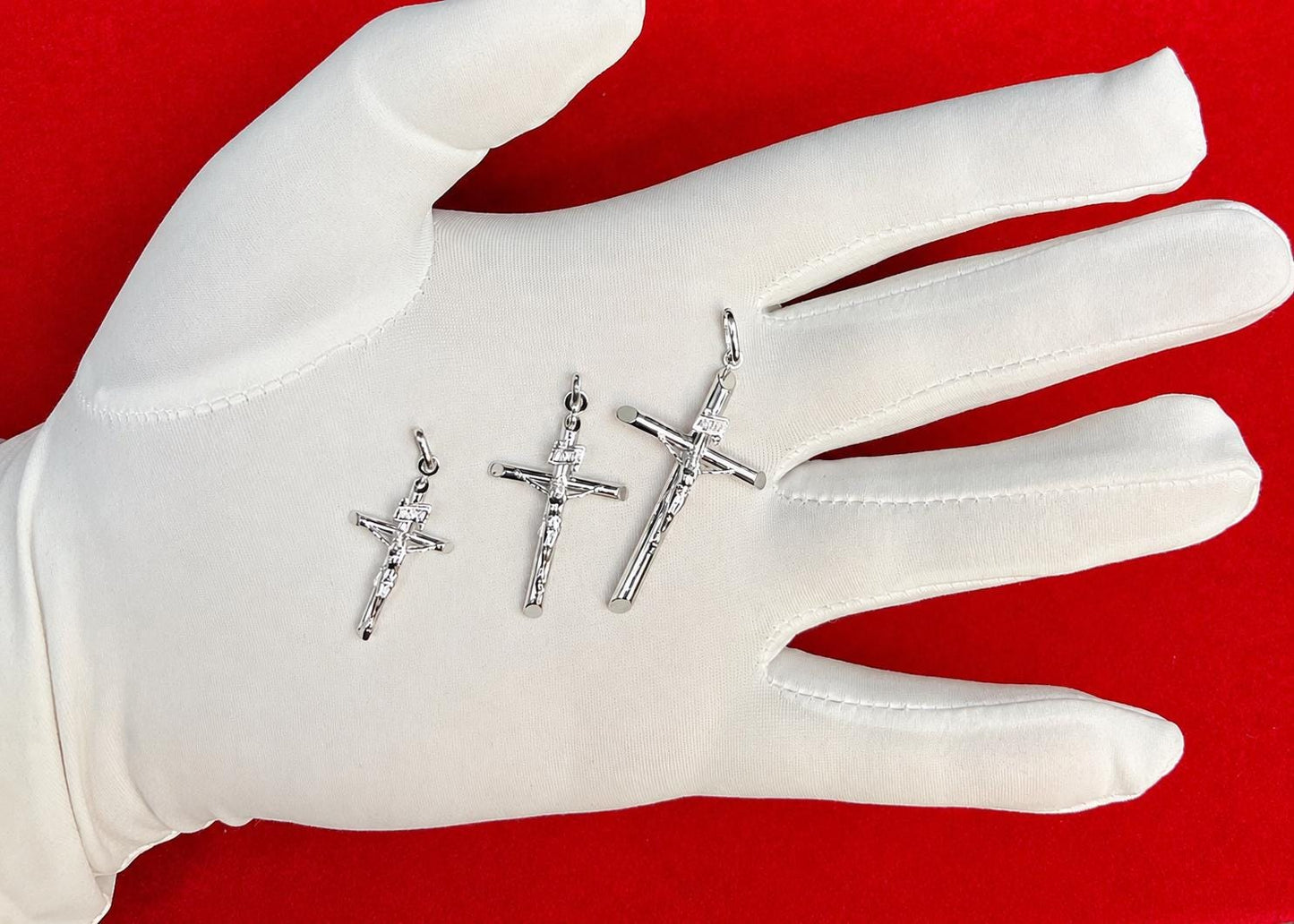 10K Real WHITE Gold Crucifix Cross Pendant, Jesus Cross Pendant, Real Gold Religious Pendant, Catholic Cross Charm, Religious Faith Jewelry
