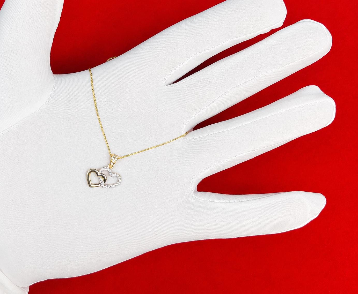 14k Real Gold Heart Necklace,14K Real SOLID Gold Heart Charm, 14k Real Gold 1 mm Cable  Chain Necklace, Gold Heart Pendant, Valentine's day