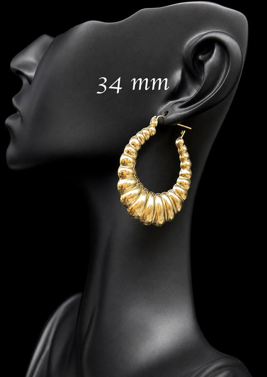 10k Real Solid Gold Croissant Hoop Earrings,10k Gold Puffed Hoop Earring,10k  Gold Hoop Earrings,Women Earrings, 10k Solid Gold Hoop Earring