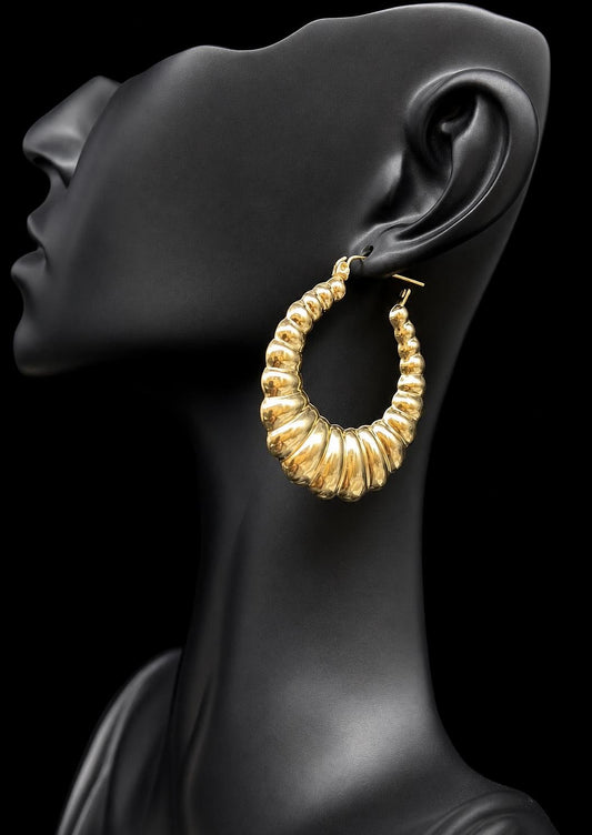 10k Real Solid Gold Croissant Hoop Earrings,10k Gold Puffed Hoop Earring,10k  Gold Hoop Earrings,Women Earrings, 10k Solid Gold Hoop Earring